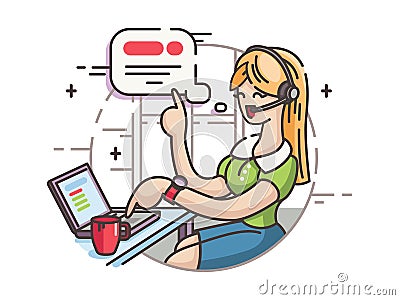 Girl operator in call center Vector Illustration