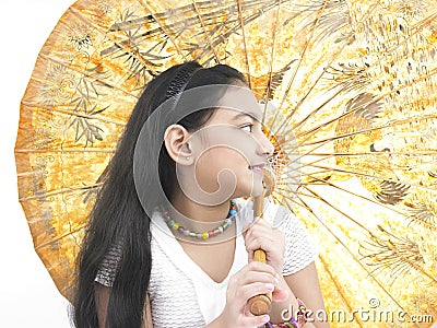 Girl with an oriental umbrella Stock Photo