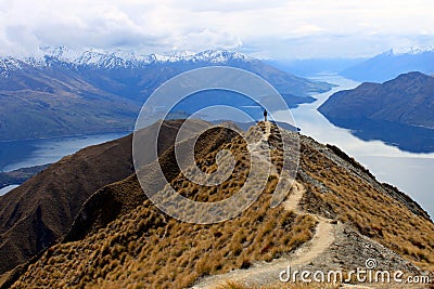 Girl Overlooks Incredible Scenery of New Zealand Editorial Stock Photo