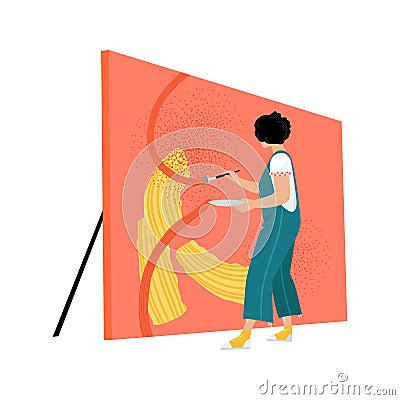 The girl paints an abstract picture. Contemporary art concept. Vector illustration of young creative woman Vector Illustration