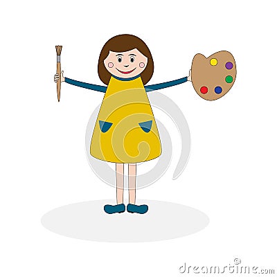 Girl with palette and brush Vector Illustration