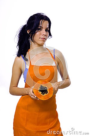 Girl with papaya fruit Stock Photo