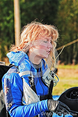 The girl parachutist portrait Stock Photo