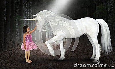 Girl, Peace, Hope, Love, Nature, Unicorn, Woods Stock Photo