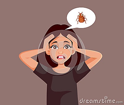 Adult Woman Dealing with a Lice Problem Vector Cartoon illustration Vector Illustration