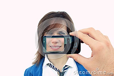 Girl photographed by cellphone Stock Photo