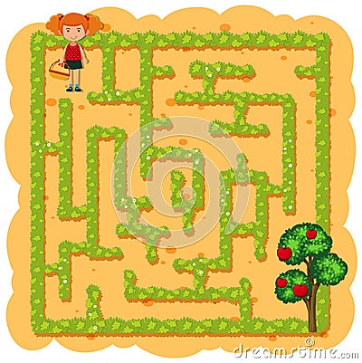 A girl picking fruit maze game Vector Illustration
