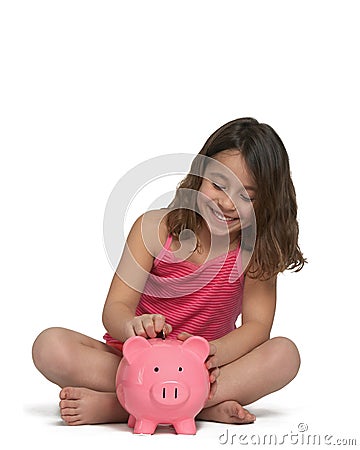 Girl with piggy bank Stock Photo