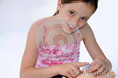 Girl with piggy bank Stock Photo