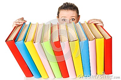 Girl with pile book Stock Photo