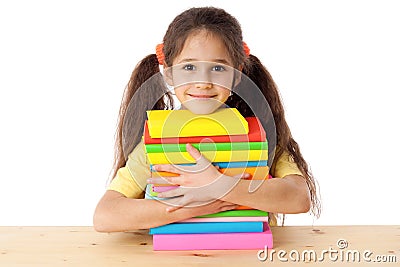 Girl with pile of books Stock Photo