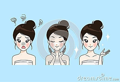 How to get ride pimple on nose girl. Vector Illustration