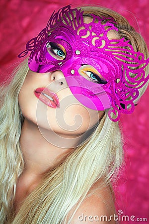 Girl with a pink mask Stock Photo