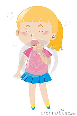 Girl in pink shirt yawning Cartoon Illustration