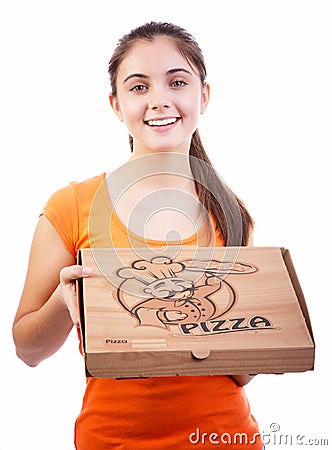 Girl with pizza box Stock Photo