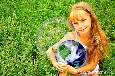 Girl with planet Stock Photo