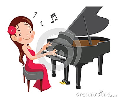 Girl play the piano Vector Illustration