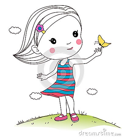 Girl playing butterfly Vector Illustration