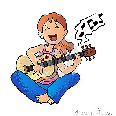 Girl playing guitar cartoon vector Vector Illustration
