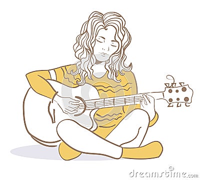 Girl playing the guitar Vector Illustration