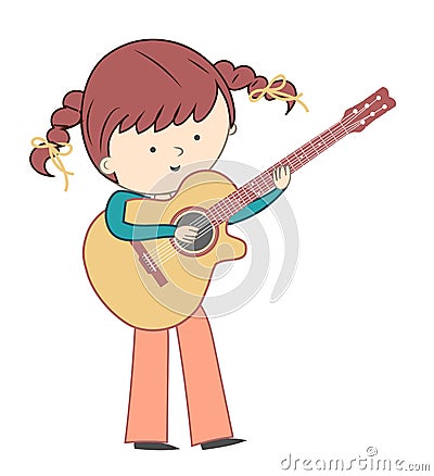 Girl playing guitar on white background Vector Illustration