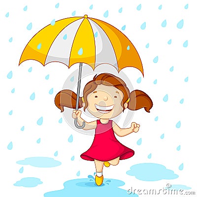 Girl playing in Rain Vector Illustration