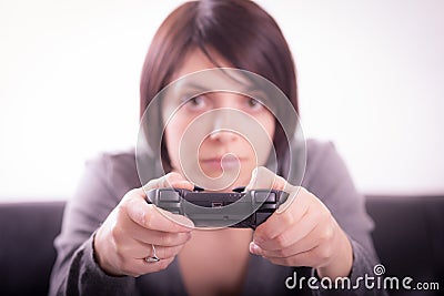 Girl playing video games Stock Photo