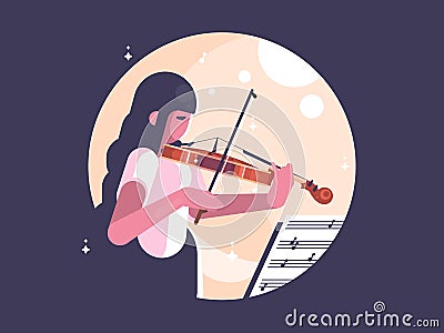 Girl playing violin Cartoon Illustration