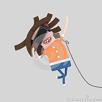 Girl playing with virtual reality set 3D Cartoon Illustration