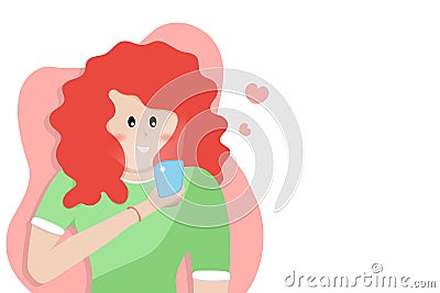 Girl, playing and watching mobile, teenager lifestyle, technology, people cartoon characters flat design, vector Vector Illustration