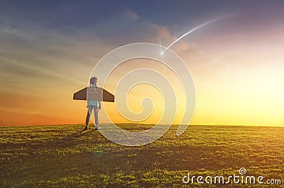 Girl plays astronaut Stock Photo