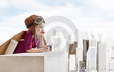 Girl plays astronaut Stock Photo