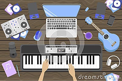 Girl plays the synthesizer Vector Illustration