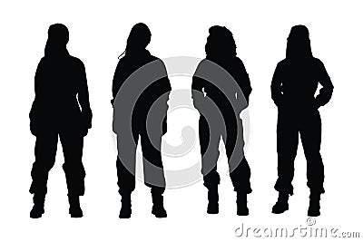 Girl plumber wearing uniforms silhouette bundle. Female construction workers silhouette collection. Women plumbers with anonymous Vector Illustration