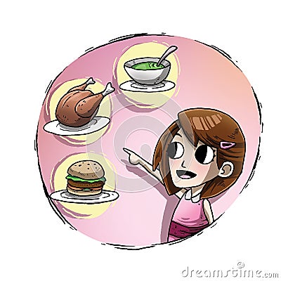 Girl pointing food Stock Photo