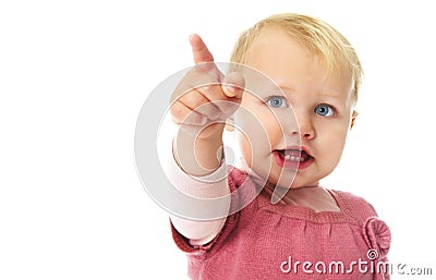 Girl pointing her finger Stock Photo