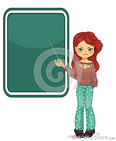 Girl pointing to blackboard Vector Illustration