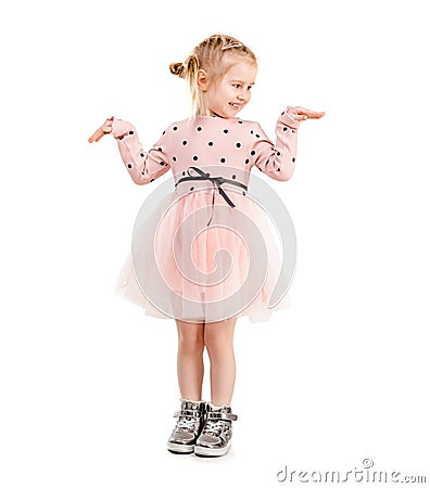 Girl in polkadot clothes, isolated Stock Photo