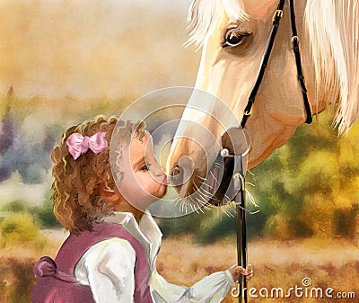 Girl with pony Stock Photo