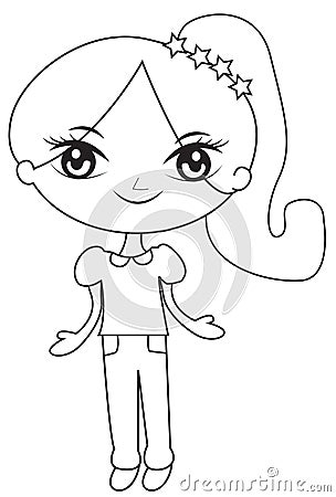 Girl in a ponytail with stars coloring page Stock Photo