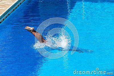 Girl Pool Diving Half Submerged Stock Photo