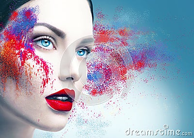 Girl portrait with colorful powder makeup Stock Photo