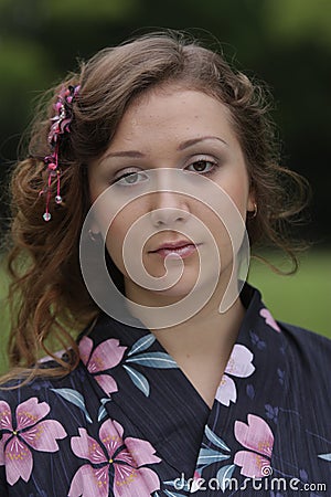 Girl portrait, Yukata festival. Hiroshima, Japan. Stock Photo