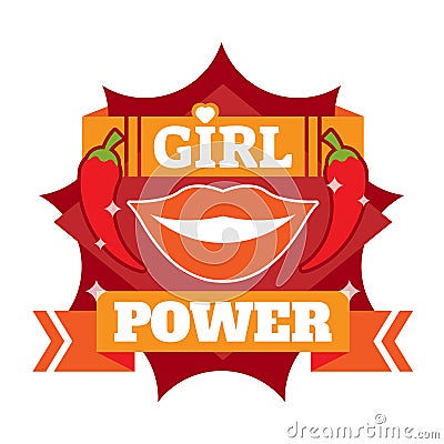 Girl power badge, logo or icon with lips and chili Vector Illustration