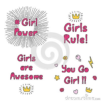 Girl power quotes collection Vector Illustration
