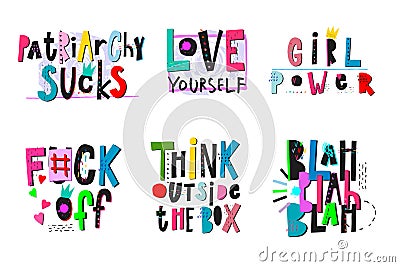 Girl power shirt quote lettering set Stock Photo