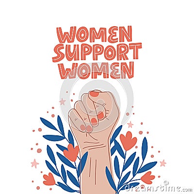 Girl power symbol. Women`s rights poster, banner. Hand drawn creative lettering Cartoon Illustration