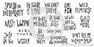 Girl power t-shirt quote lettering set Vector Illustration