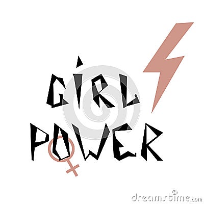 Girl power - unique inspirational feminist quote. Motivational phrase with pink flash. Vector Illustration