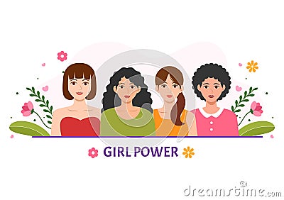 Girl Power Vector Illustration to Show Women Can Also Be Stronger and Independent in Woman Rights and Diversity Flat Cartoon Vector Illustration